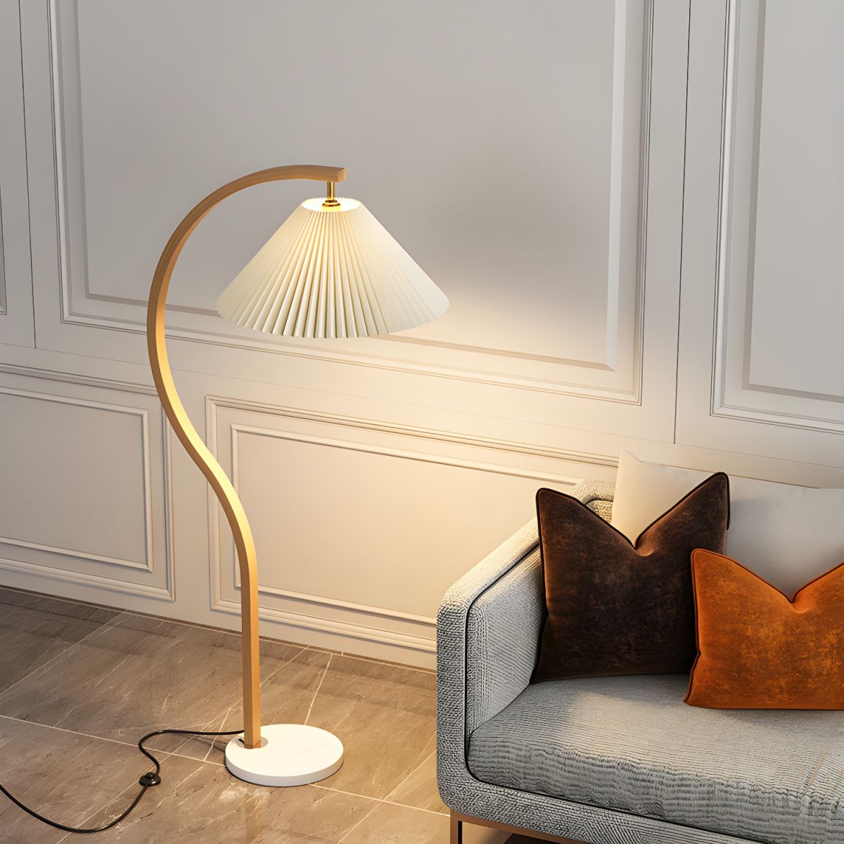 Contemporary Floor Lamp With Tapered Shade Metal Lighting | Wardilo