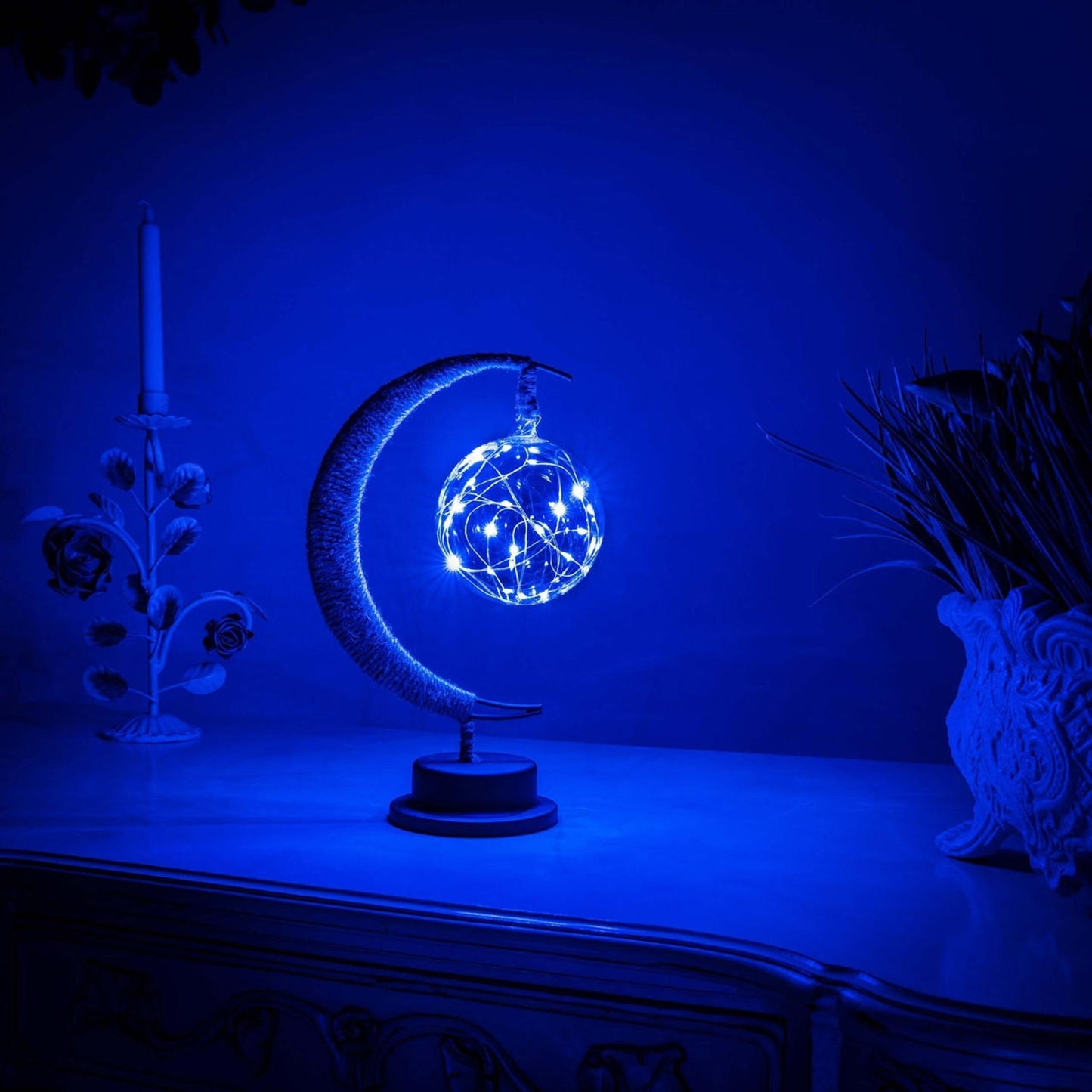 Crescent Moon Table Lamp with LED Globe Design | Auralis
