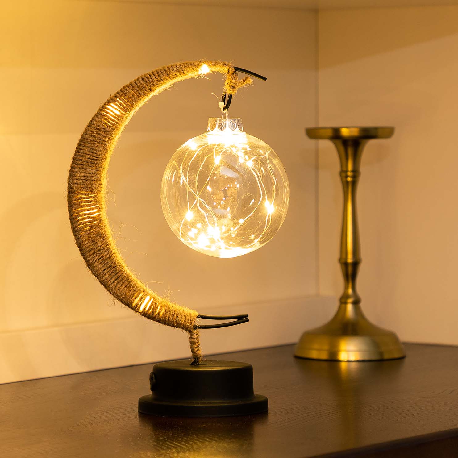 Crescent Moon Table Lamp with LED Globe Design | Auralis
