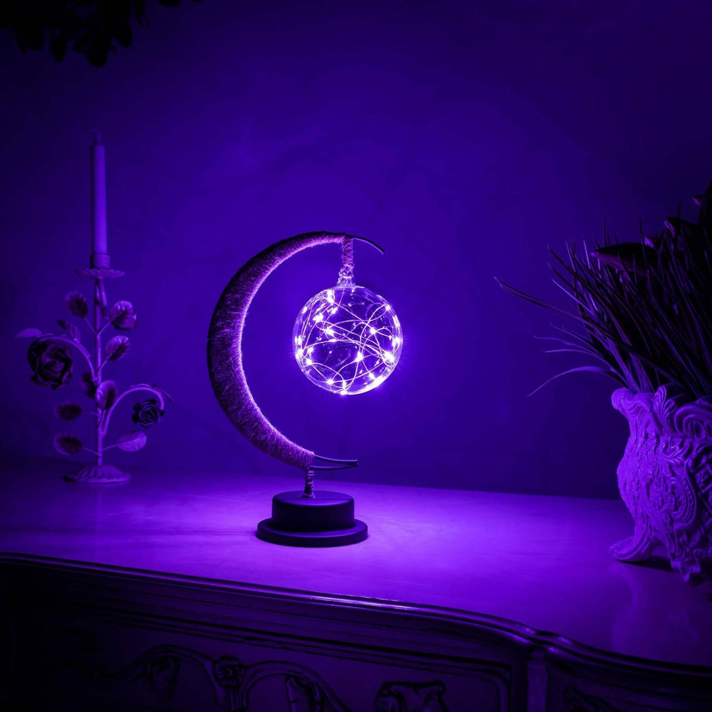 Crescent Moon Table Lamp with LED Globe Design | Auralis