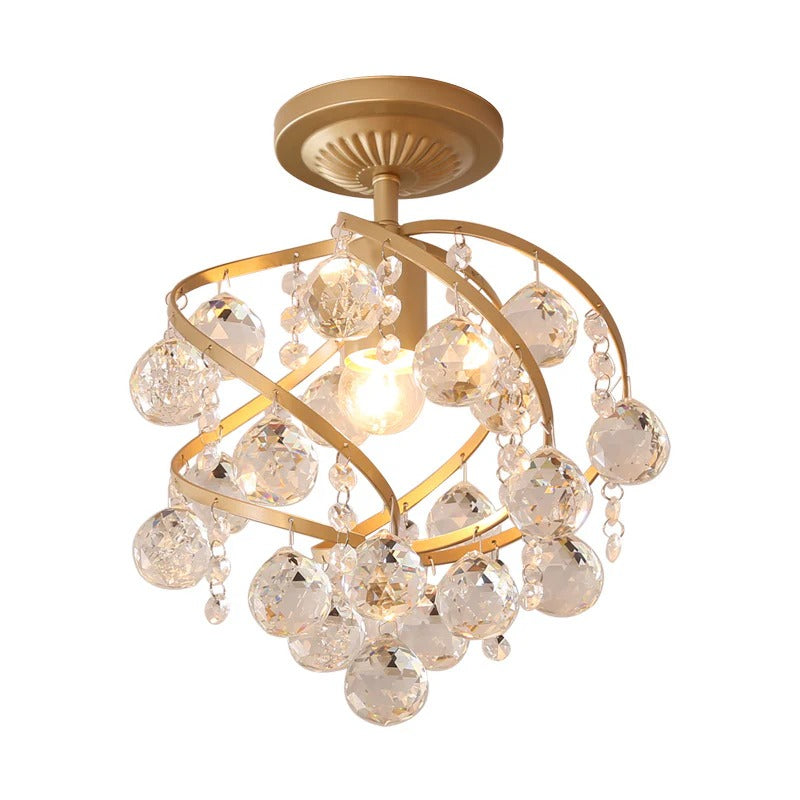 Crystal Ball Brass Semi Flush Ceiling Light Modern | Lumden