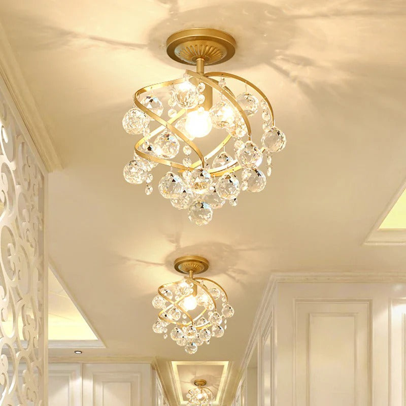 Crystal Ball Brass Semi Flush Ceiling Light Modern | Lumden