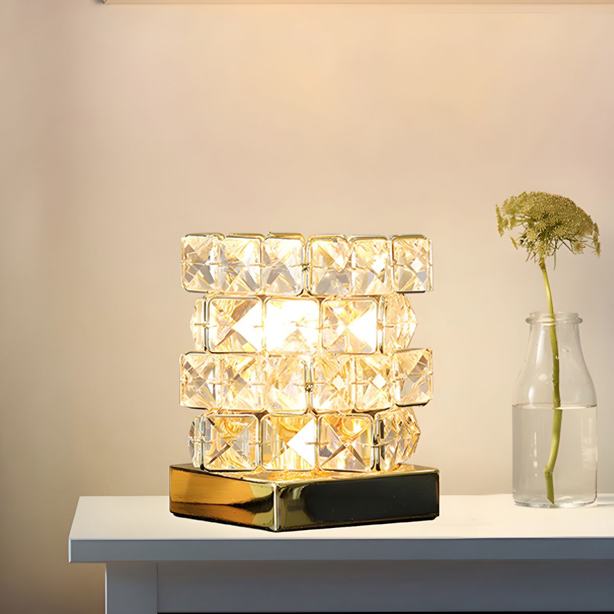 Crystal Cube Table Lamp for Modern Bedroom Accent | Vessar