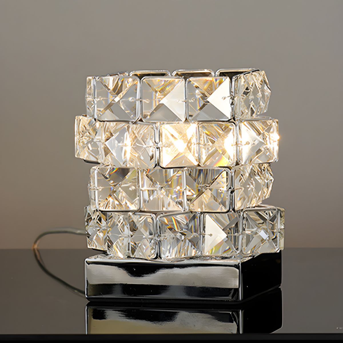 Crystal Cube Table Lamp for Modern Bedroom Accent | Vessar