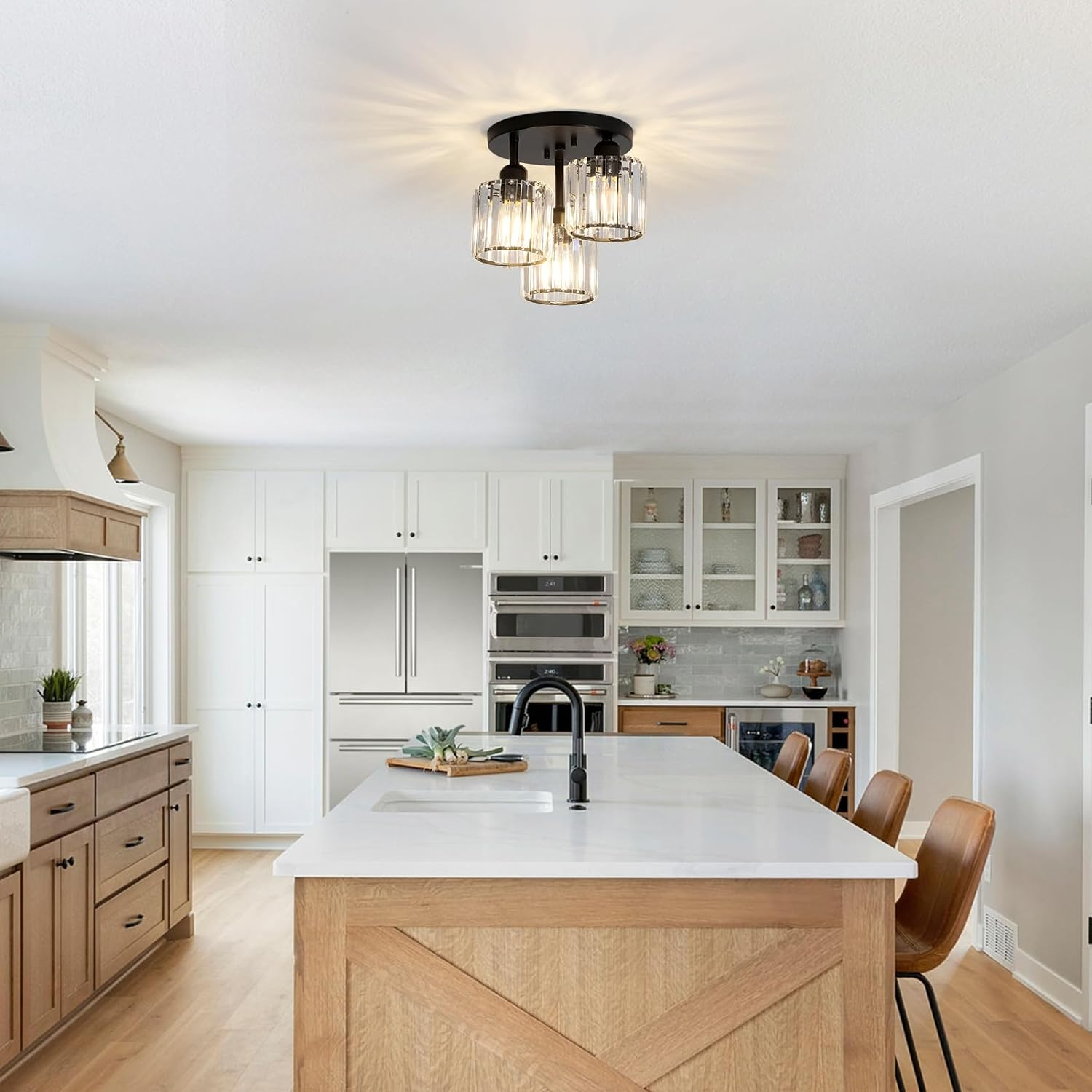 Crystal Semi Flush Ceiling Light Modern Design | Sodera