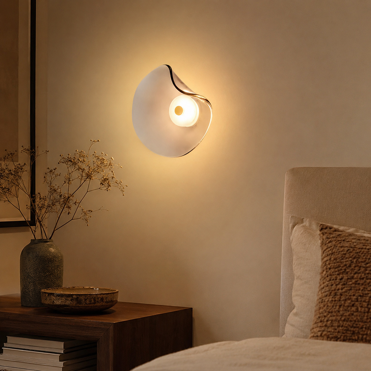 Curved Glass Wall Light in Nordic Japandi Style | Glazia