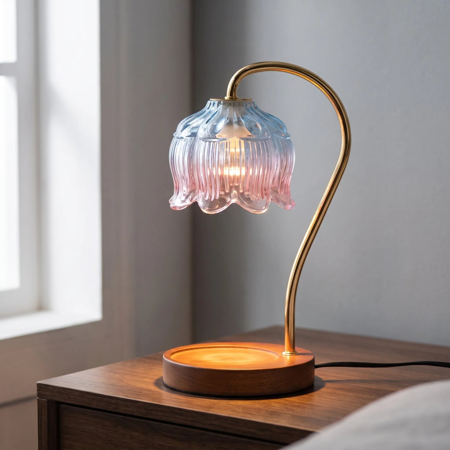 Dimmable Candle Warmer Lamp with Glass Petal Shade