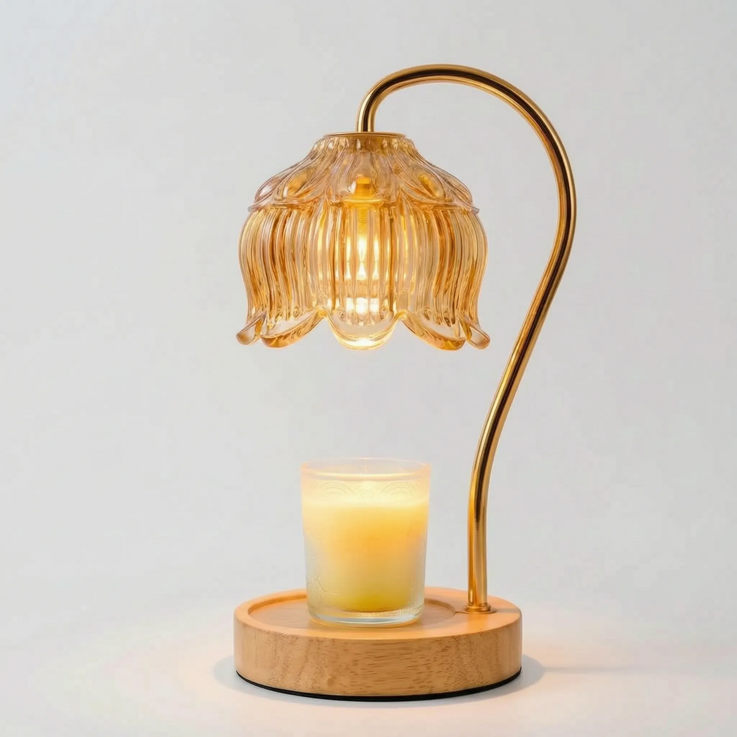 Dimmable Candle Warmer Lamp with Glass Petal Shade