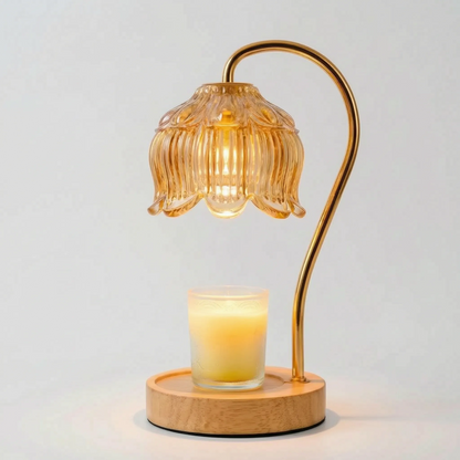 Dimmable Candle Warmer Lamp with Glass Petal Shade