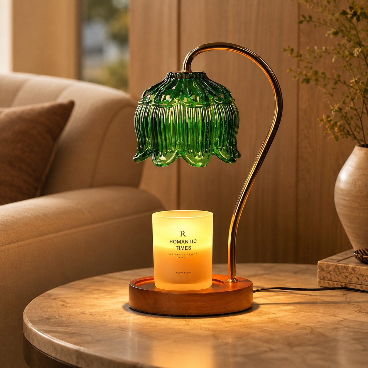 Dimmable Candle Warmer Lamp with Glass Petal Shade