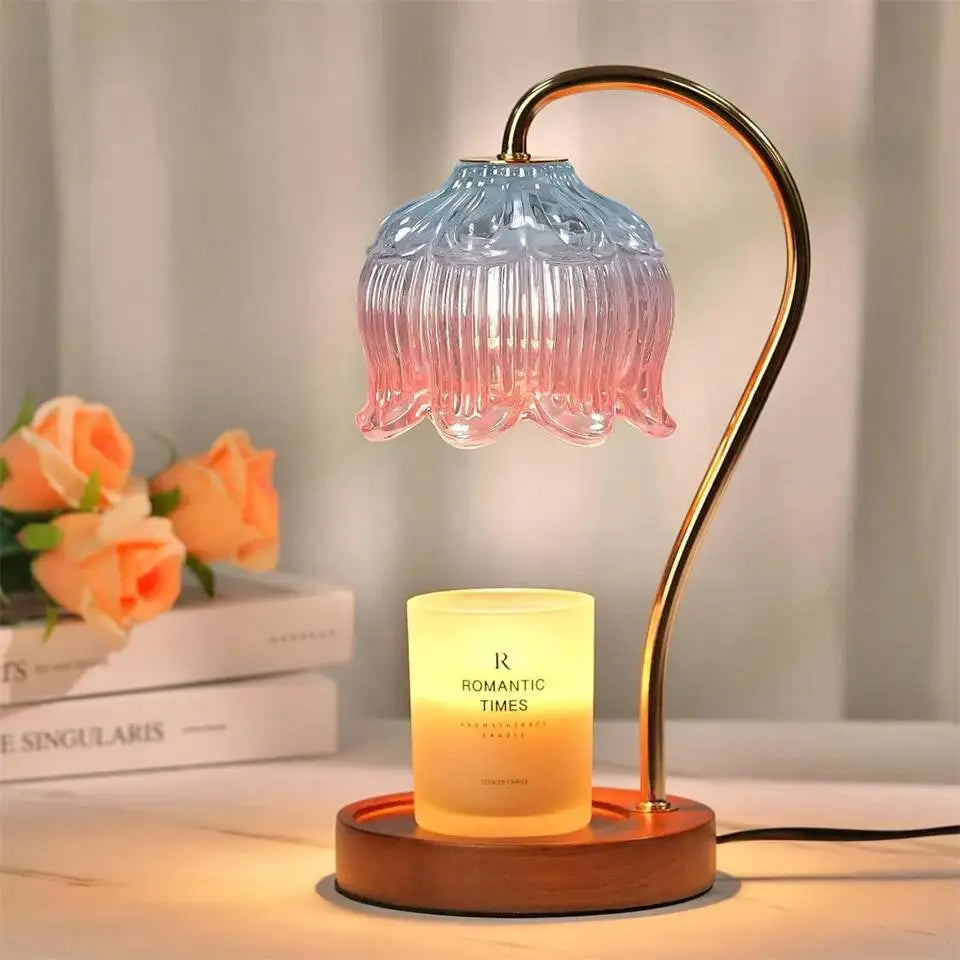 Dimmable Candle Warmer Lamp with Glass Petal Shade