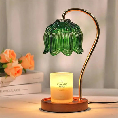 Dimmable Candle Warmer Lamp with Glass Petal Shade