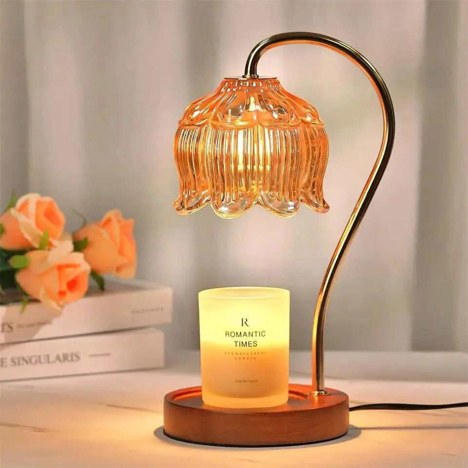Dimmable Candle Warmer Lamp with Glass Petal Shade