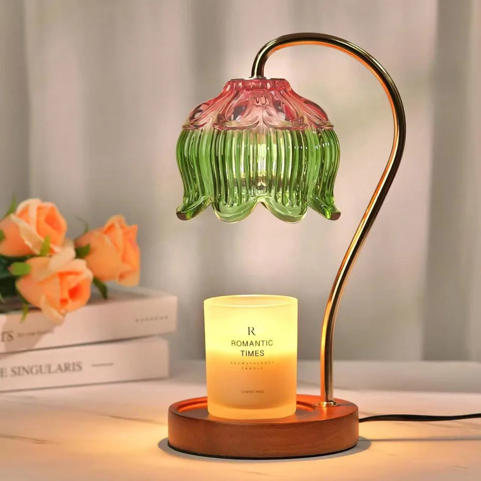 Dimmable Candle Warmer Lamp with Glass Petal Shade