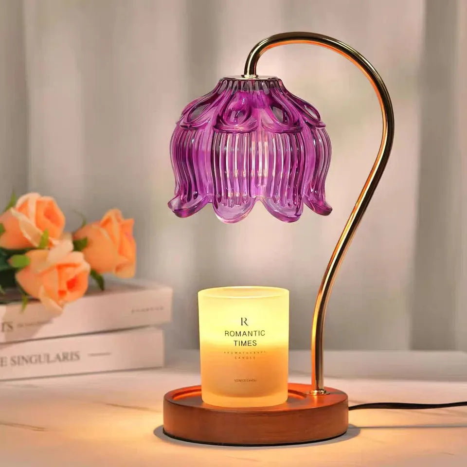 Dimmable Candle Warmer Lamp with Glass Petal Shade