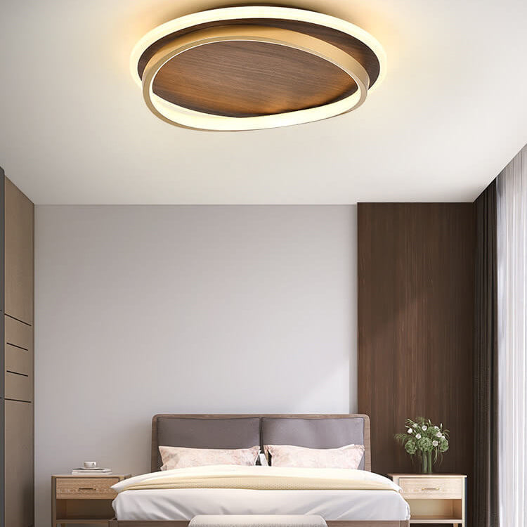 Dimmable LED Ceiling Light Walnut Finish Minimalist | Solvira