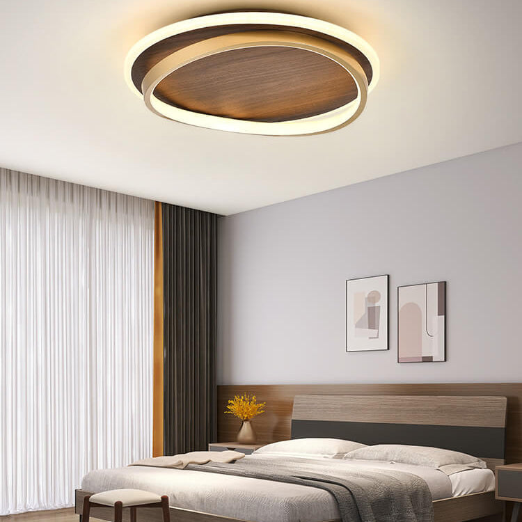 Dimmable LED Ceiling Light Walnut Finish Minimalist | Solvira