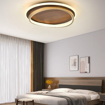Dimmable LED Ceiling Light Walnut Finish Minimalist | Solvira