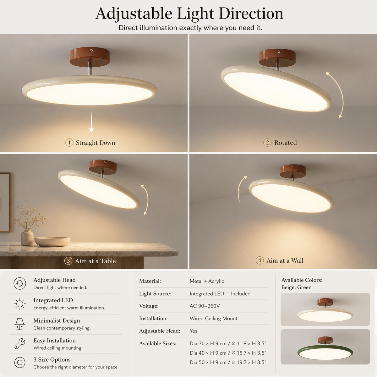 Drift Adjustable LED Ceiling Light Fixture | Modern Minimalist Design