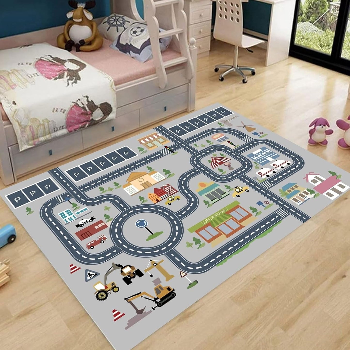 Educational Road Pattern Kids Play Mat Rug Polyester | Tavoral