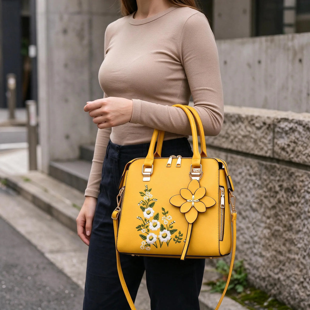 Embroidered Zip Tote Bag
