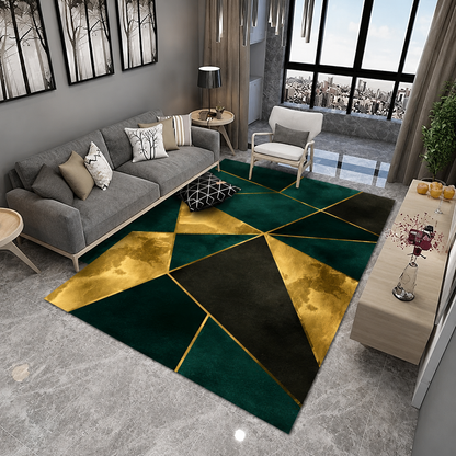 Emerald Tones Glam Abstract Pattern Polyester Rug | Mardova