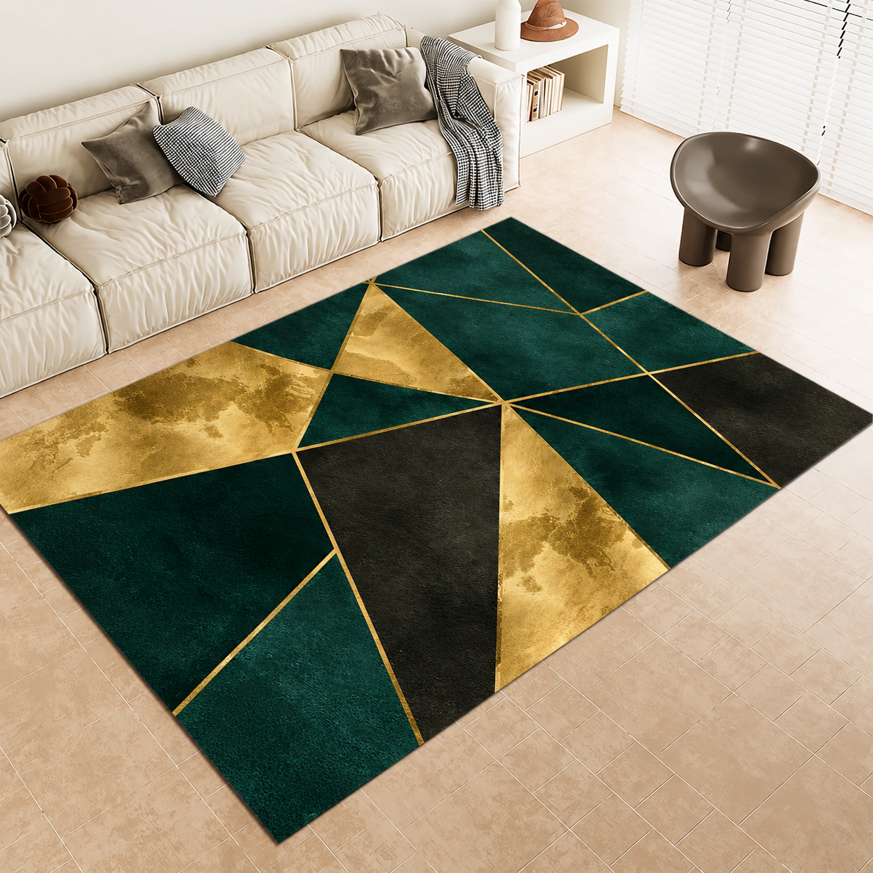 Emerald Tones Glam Abstract Pattern Polyester Rug | Mardova