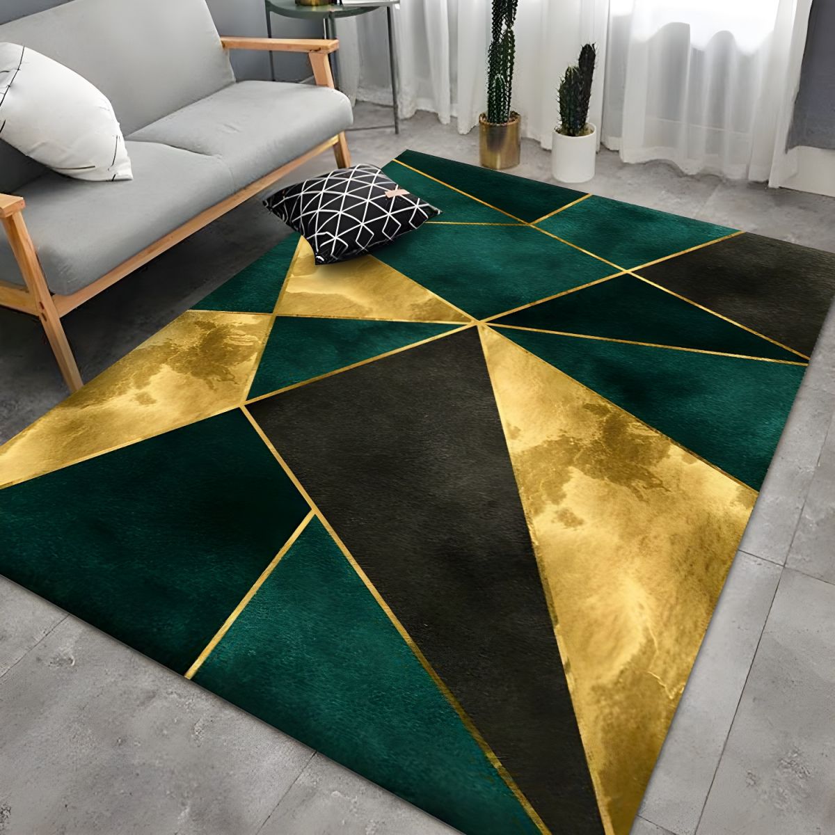 Emerald Tones Glam Abstract Pattern Polyester Rug | Mardova