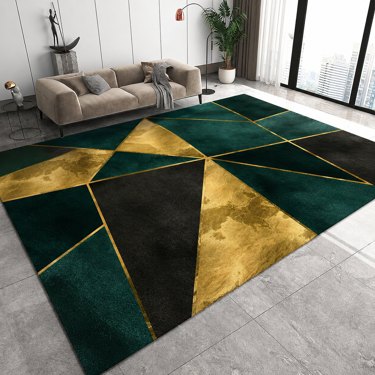 Emerald Tones Glam Abstract Pattern Polyester Rug | Mardova