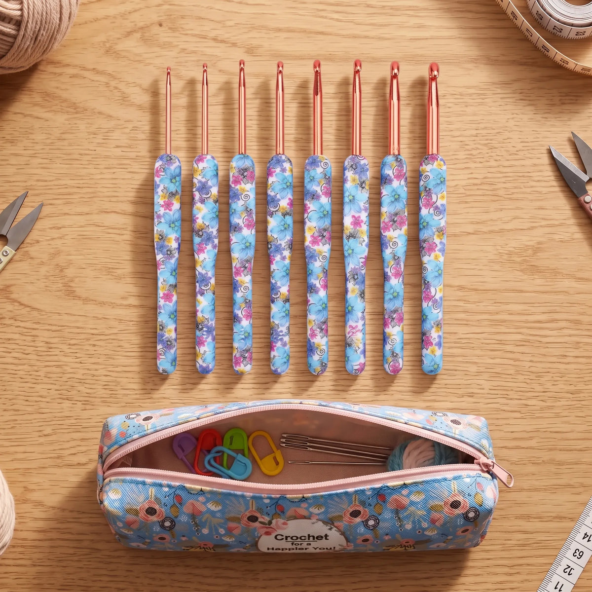 Ergonomic Floral Handle Crochet Hooks Set