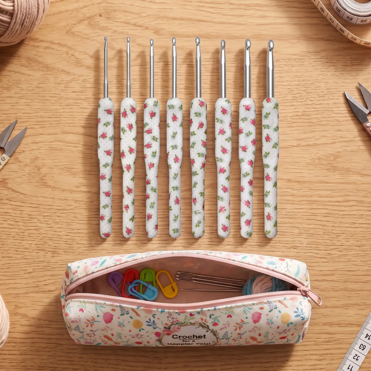 Ergonomic Floral Handle Crochet Hooks Set
