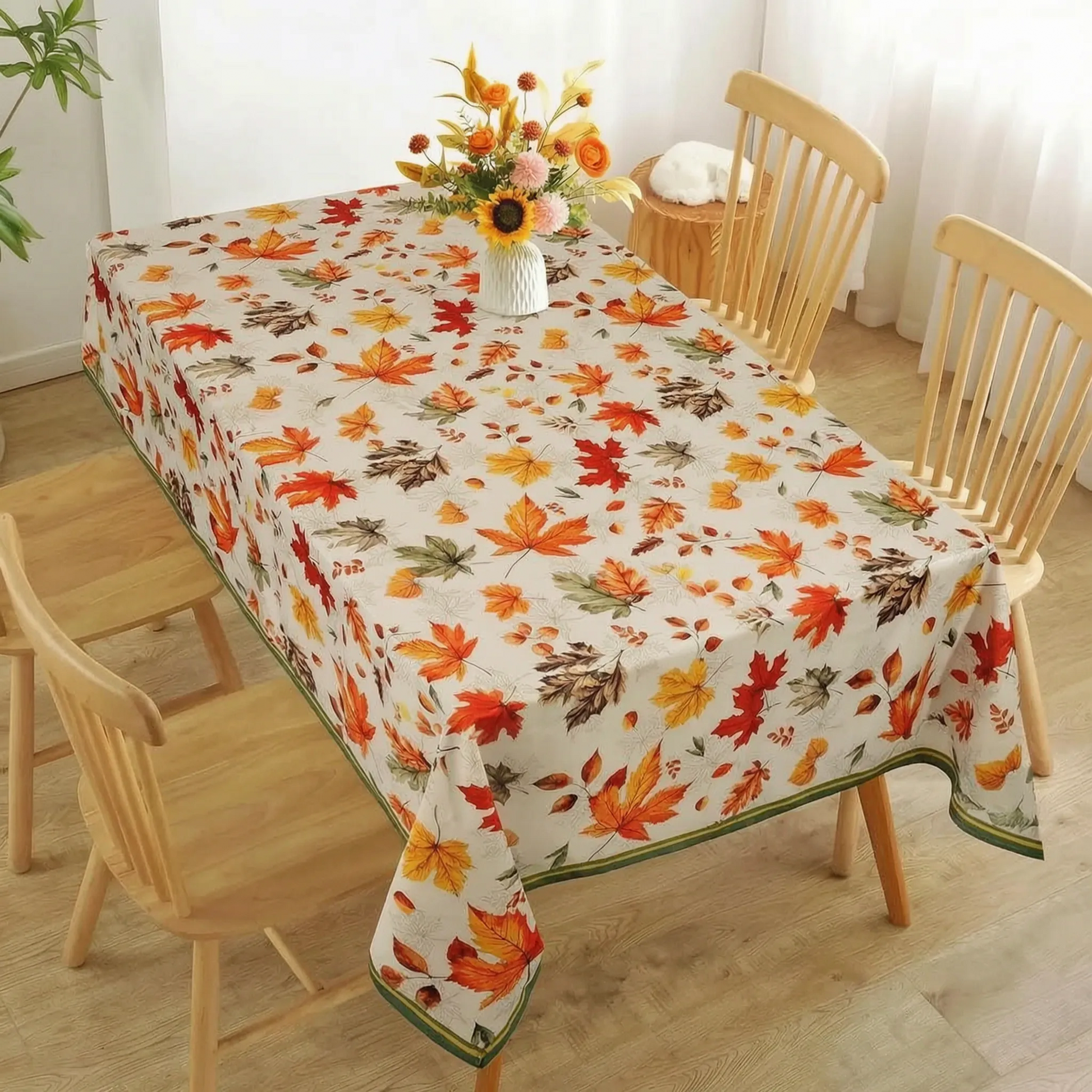 Fall Tablecloth with Autumn Leaves for Thanksgiving