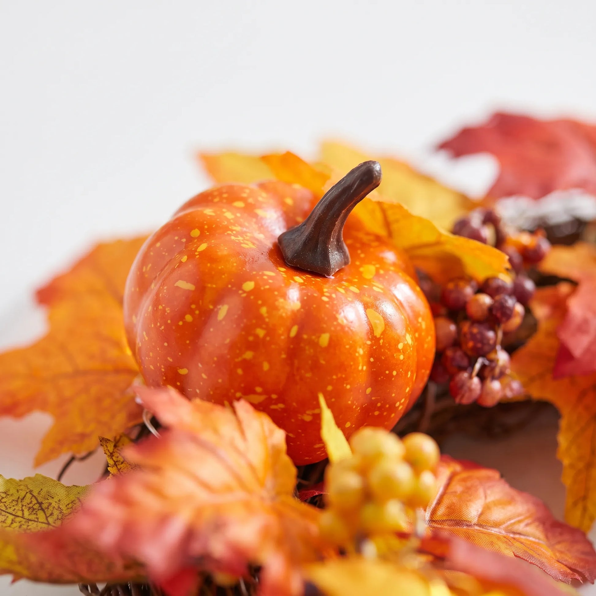 Fall Wreath with Lights Autumn Maple Leaf Pumpkin Front Door Decor