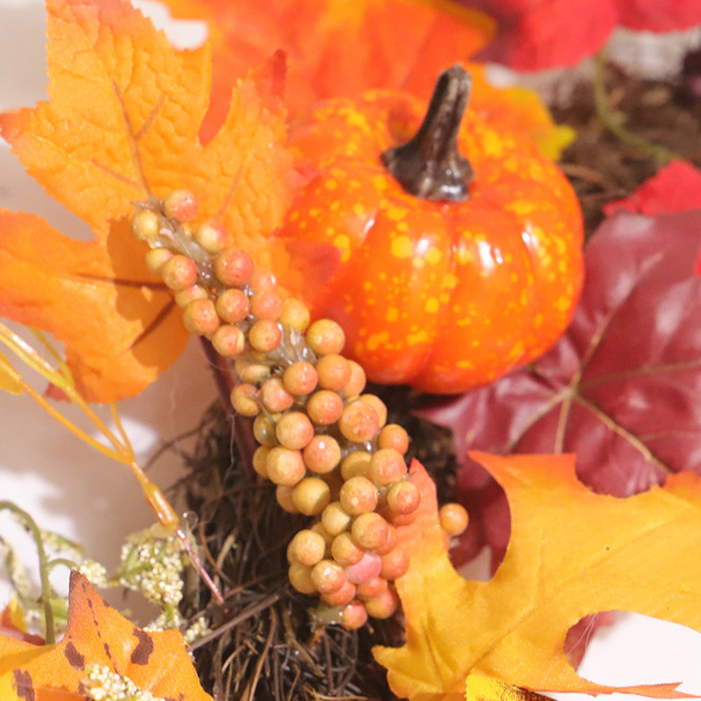 Fall Wreath with Lights Autumn Maple Leaf Pumpkin Front Door Decor