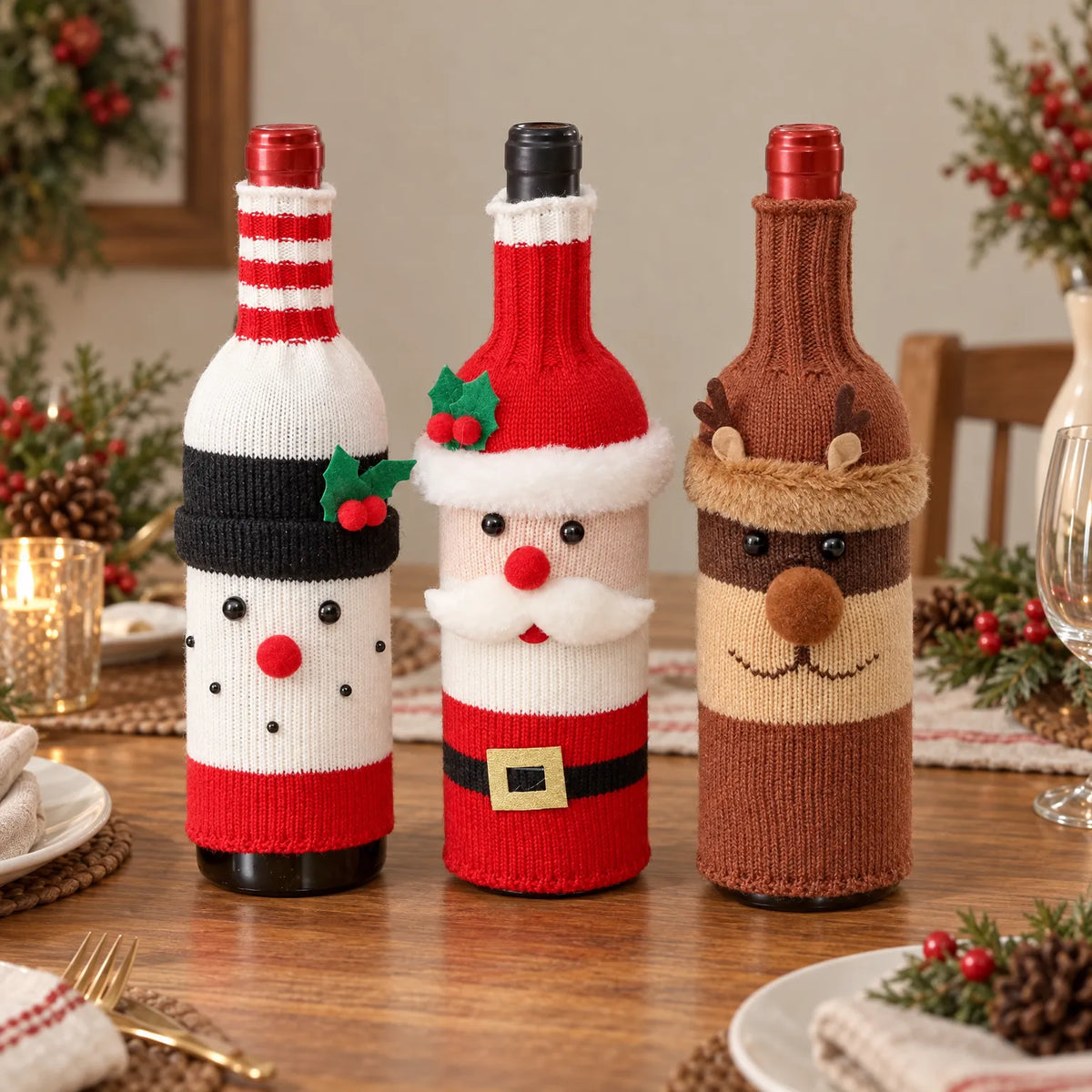 Festive Christmas Wine Bottle Cover