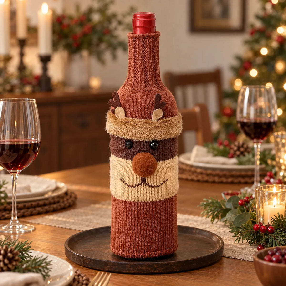 Festive Christmas Wine Bottle Cover