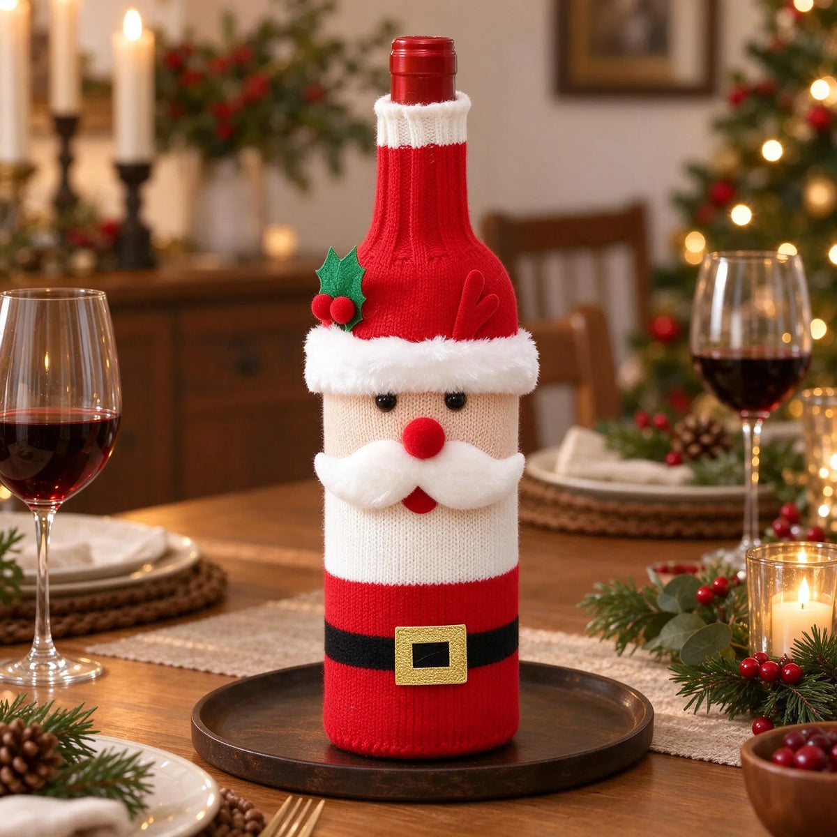 Festive Christmas Wine Bottle Cover