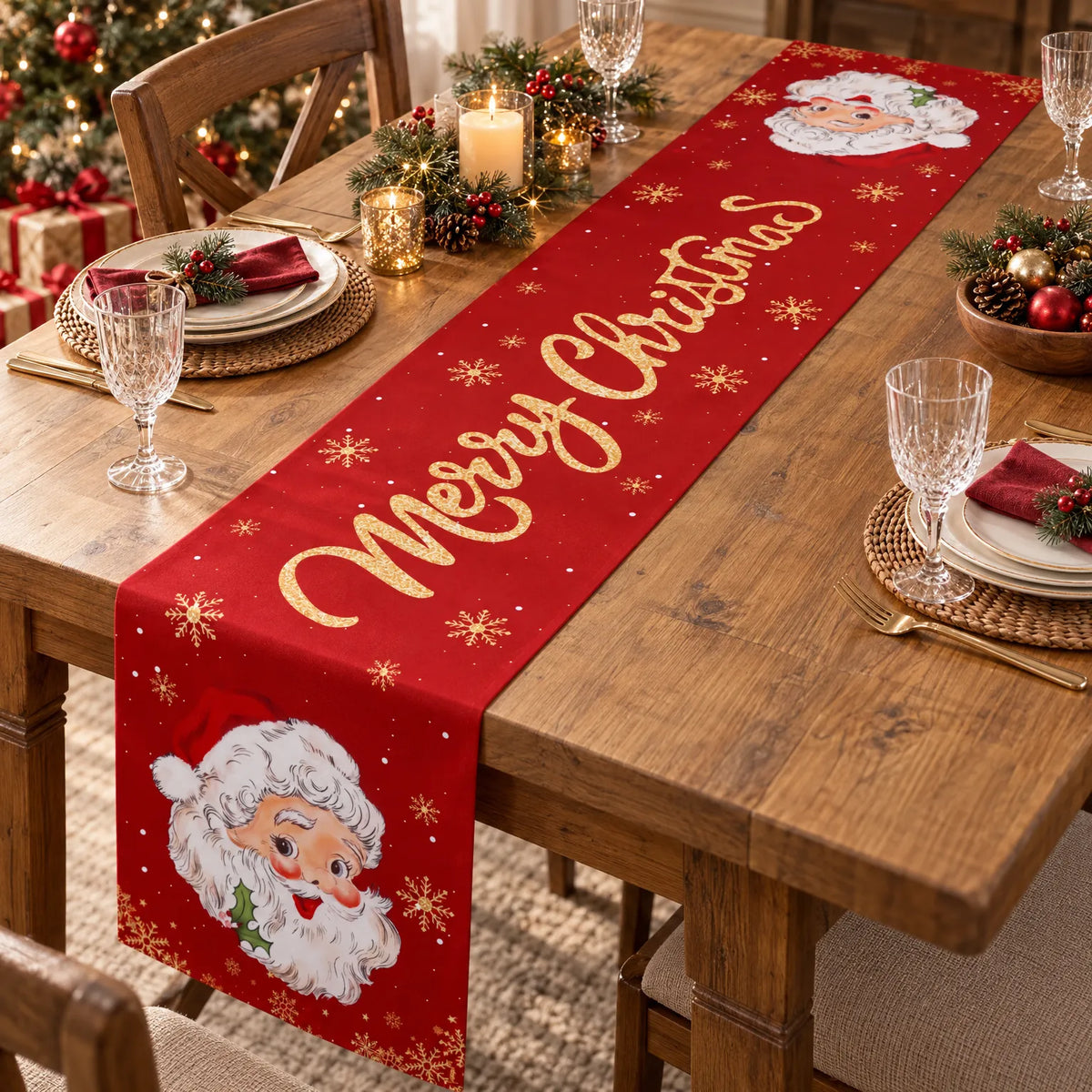 Festive Santa Christmas Table Runner