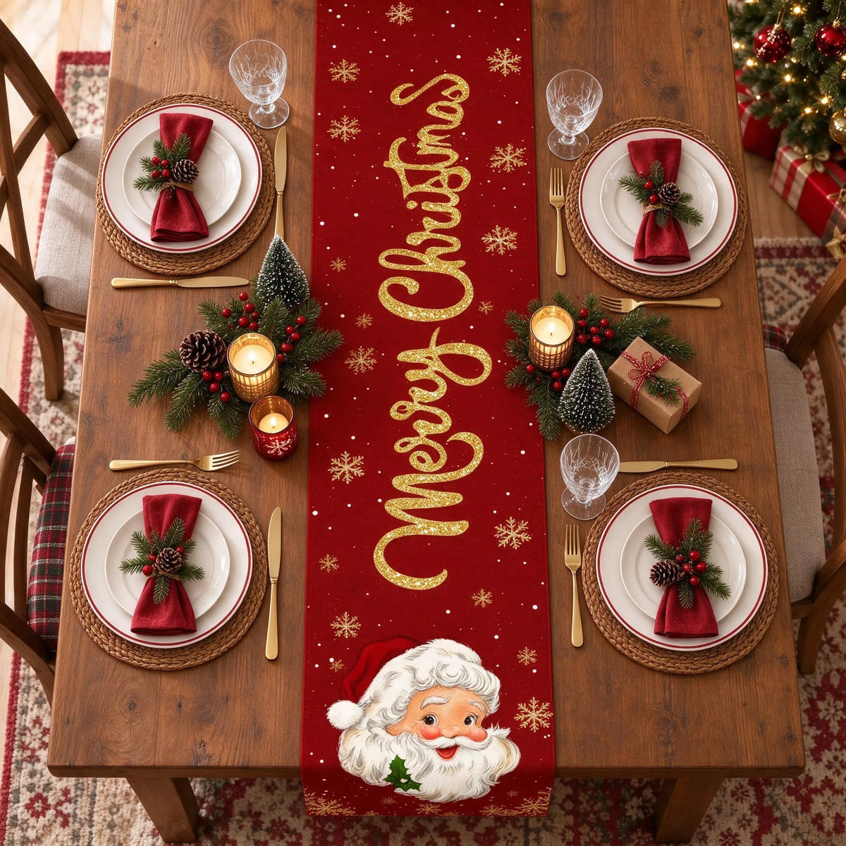 Festive Santa Christmas Table Runner