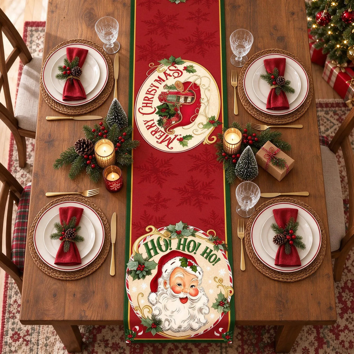 Festive Santa Christmas Table Runner