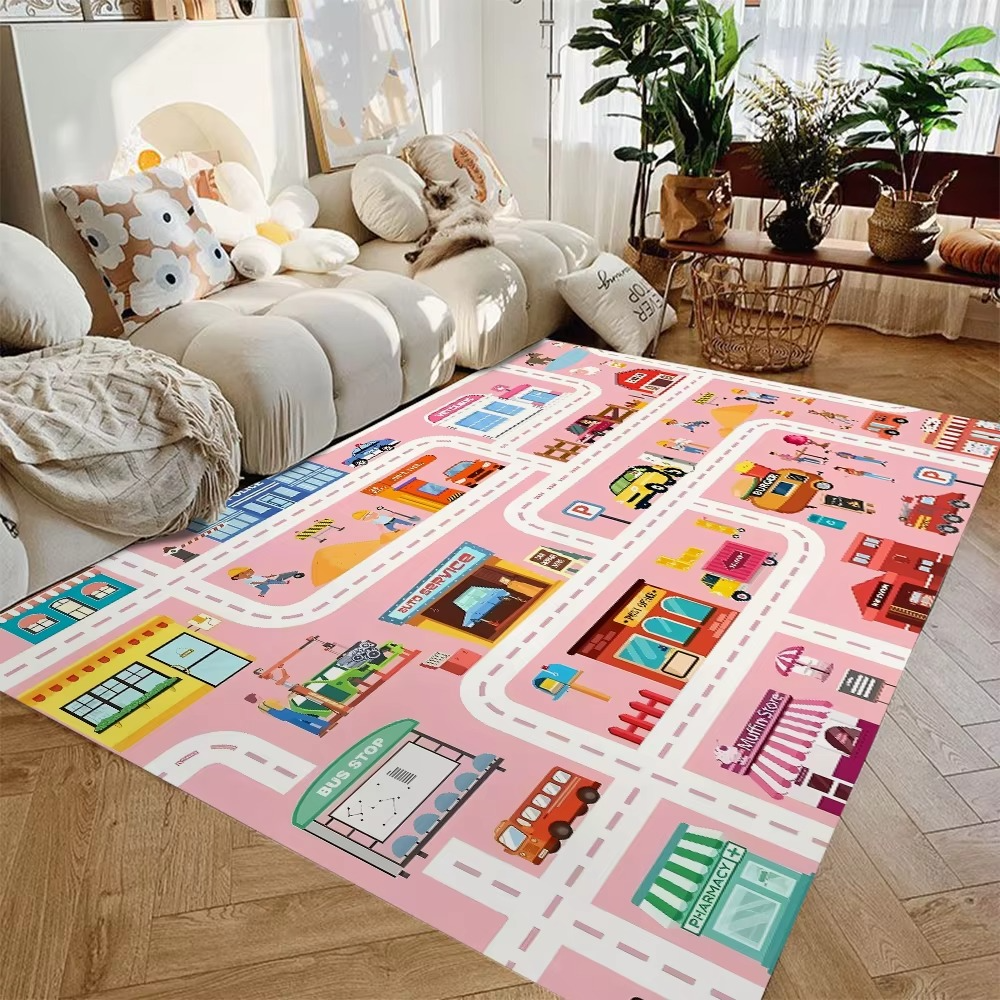 Flannel City Road Print Play Mat Rug for Kids Room Indoor | Melvica