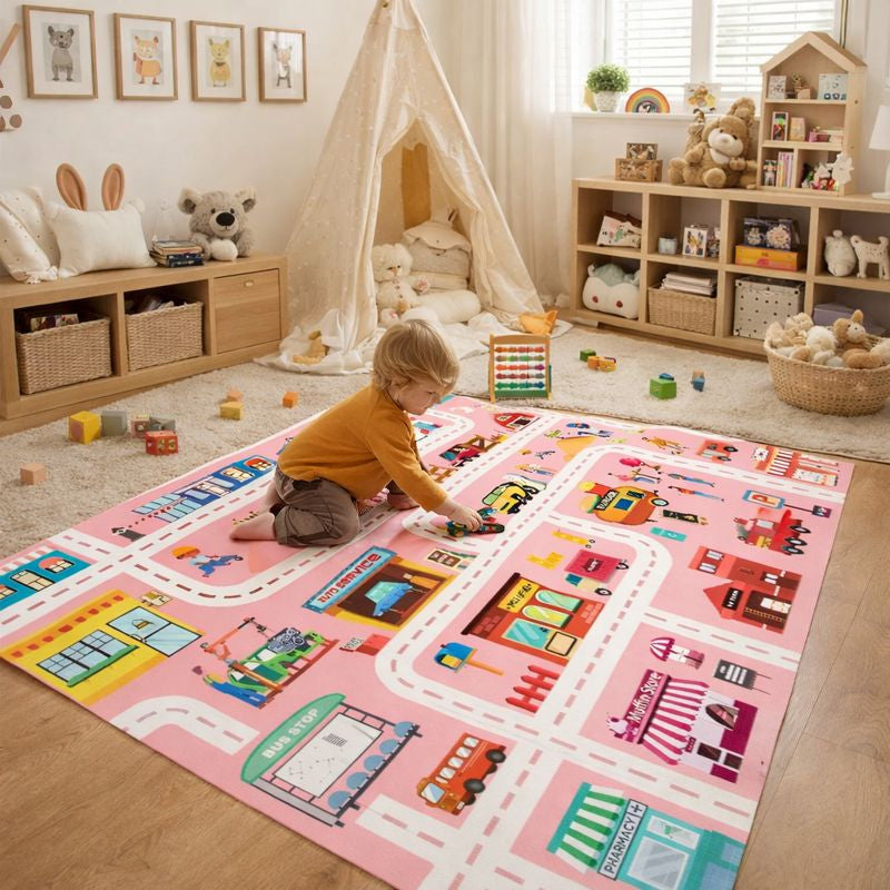 Flannel City Road Print Play Mat Rug for Kids Room Indoor | Melvica
