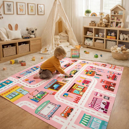 Flannel City Road Print Play Mat Rug for Kids Room Indoor | Melvica