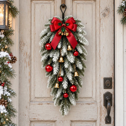 Flocked Teardrop Christmas Door Swag Wreath
