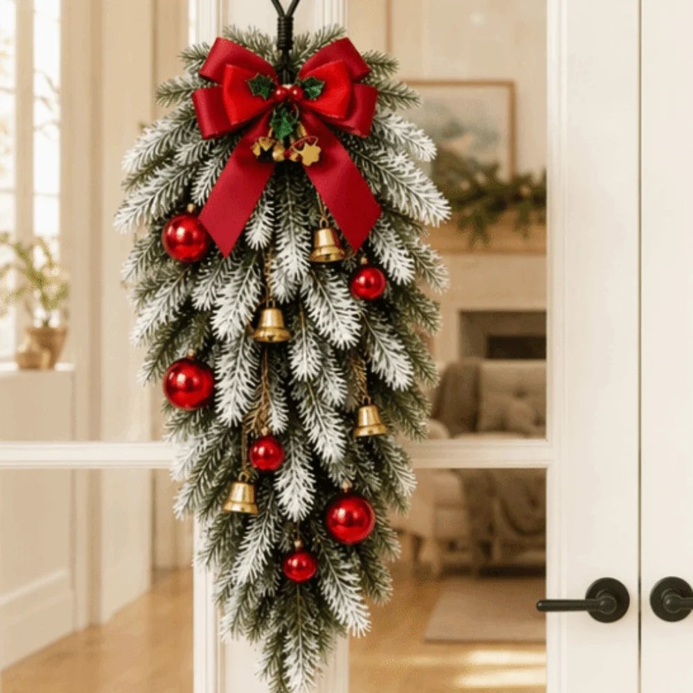 Flocked Teardrop Christmas Door Swag Wreath