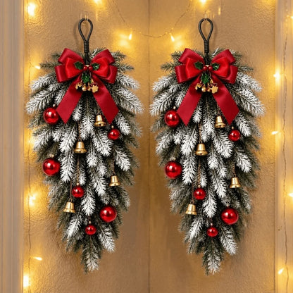 Flocked Teardrop Christmas Door Swag Wreath