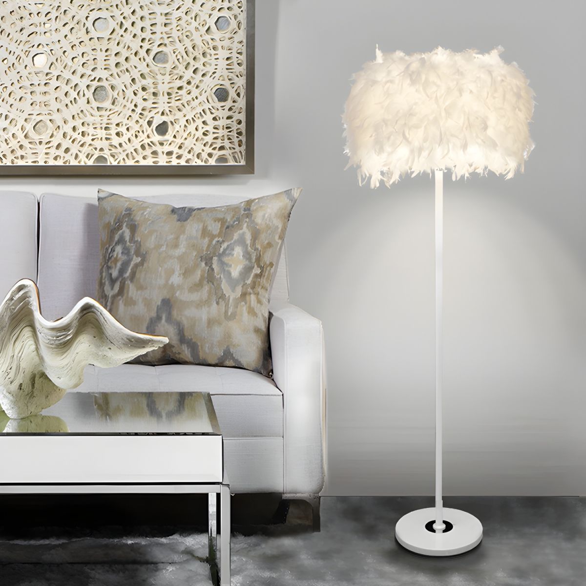 Floor Lamp Fabric Drum Shade Modern Interior Lighting | Zoreva