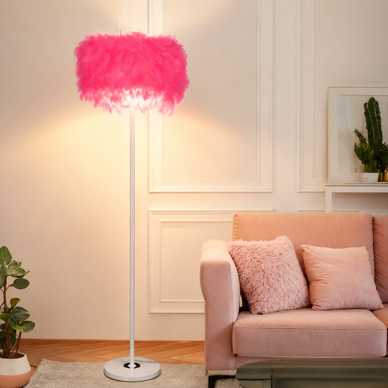 Floor Lamp Fabric Drum Shade Modern Interior Lighting | Zoreva