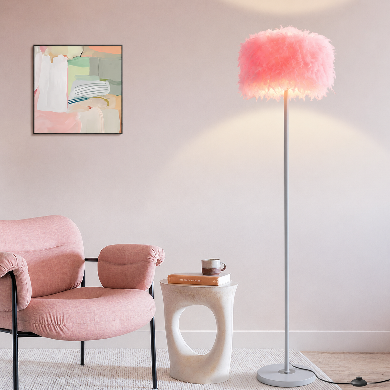 Floor Lamp Fabric Drum Shade Modern Interior Lighting | Zoreva