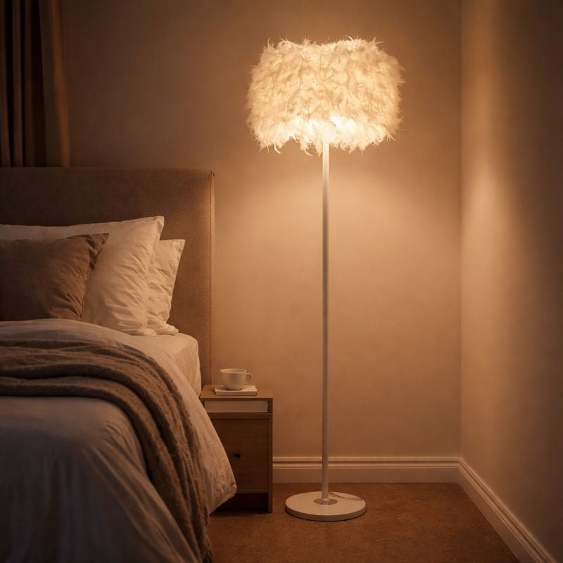 Floor Lamp Fabric Drum Shade Modern Interior Lighting | Zoreva